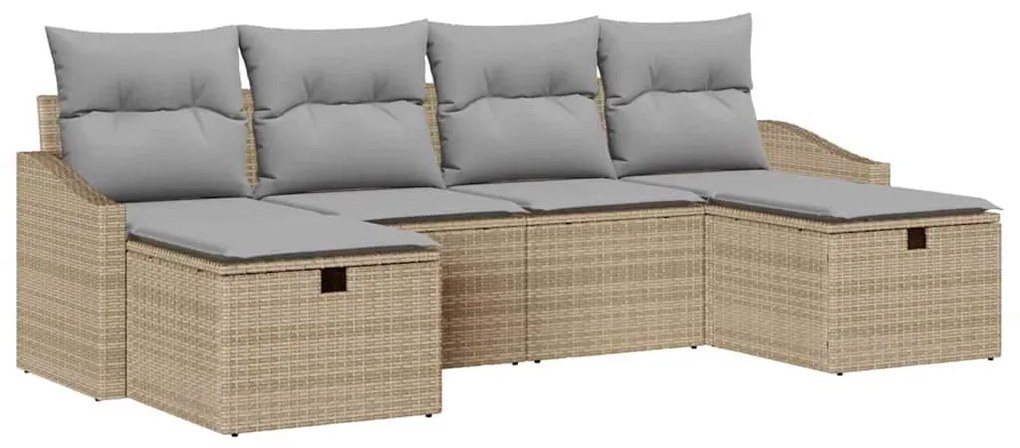 Conjunto de Sofás de Jardim de 6 Peças com Almofadas Bege Rattan Polié