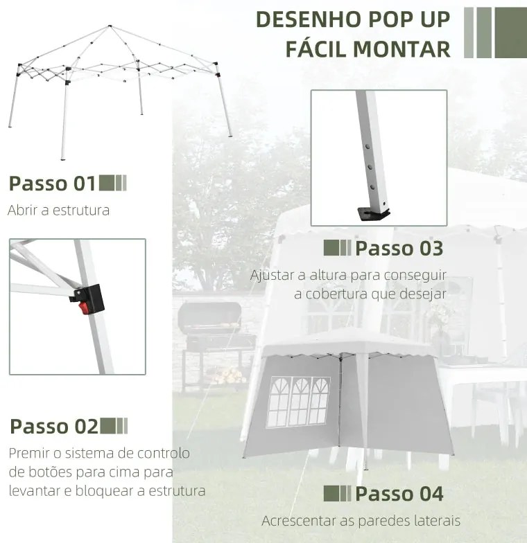 Tenda Dobrável com 2 Paredes Laterais e Altura Ajustável - 2x2m