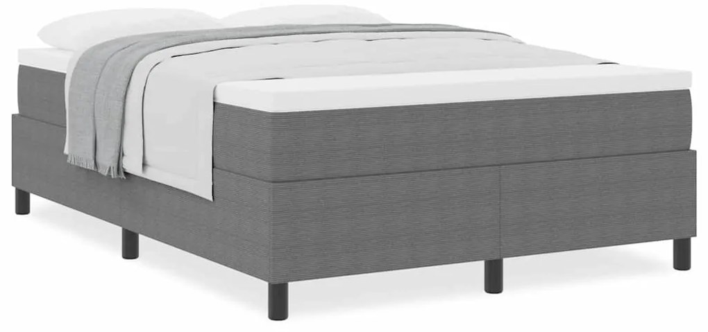 Cama Box com Colchão Cinza Claro, 160 x 200 cm, tecido corduroy.