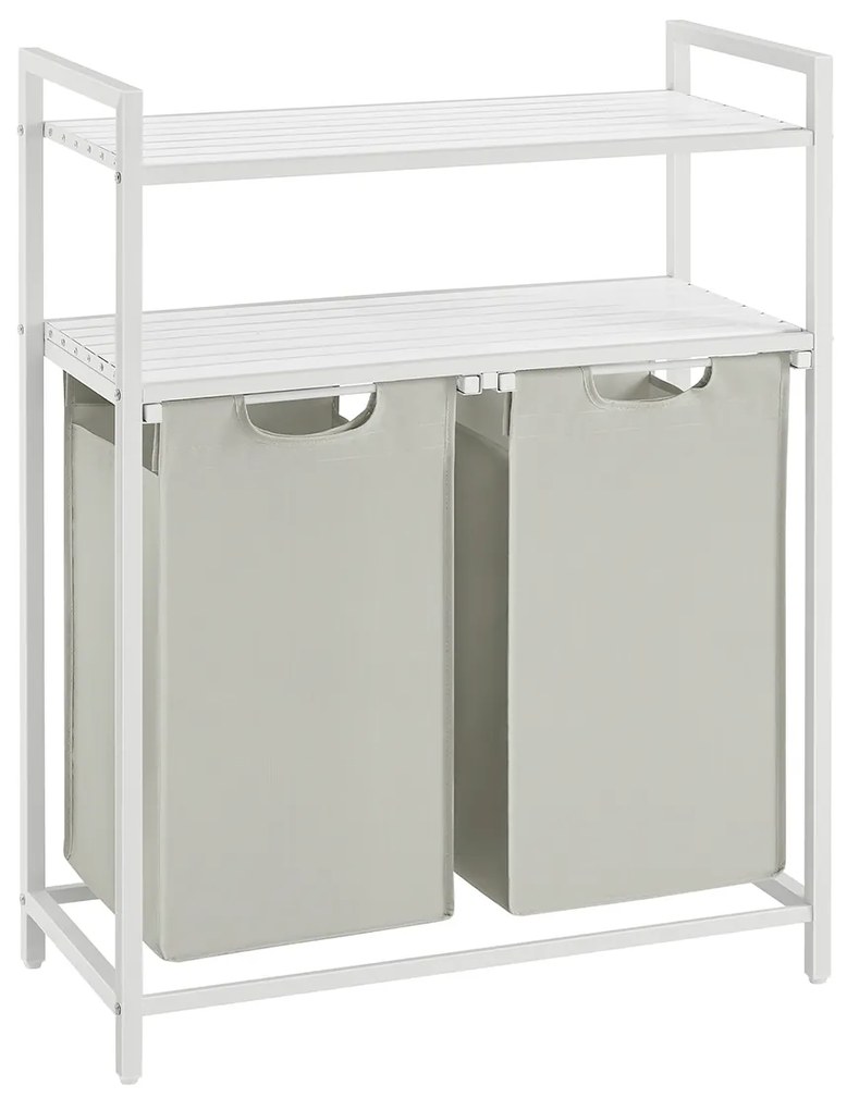 Cesto para roupa suja 2 x 46 L com 2 prateleiras branco