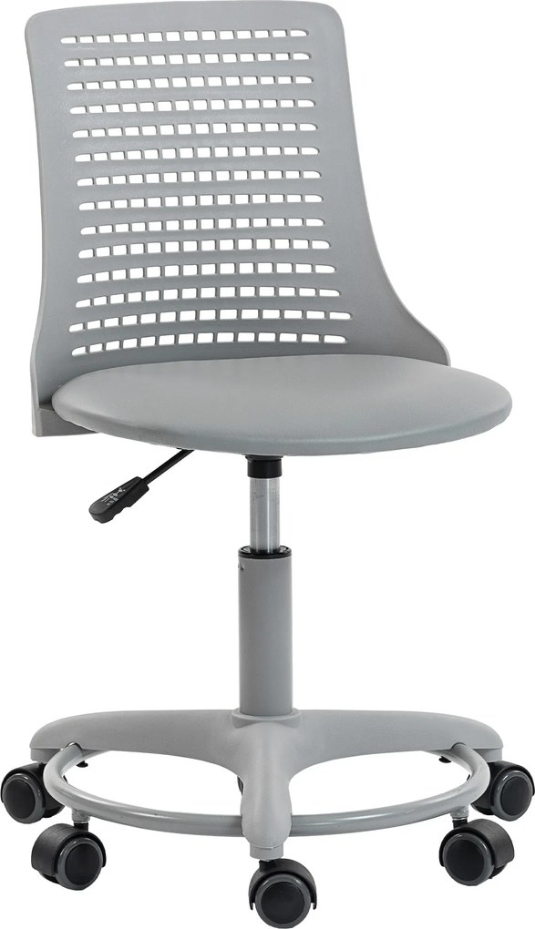 HOMCOM Cadeira de Escritório sem Braços Cadeira de Secretária Giratória em Malha com 6 Rodas Silenciosas 120 kg 43x42x74-86 cm Cinza | Aosom Portugal