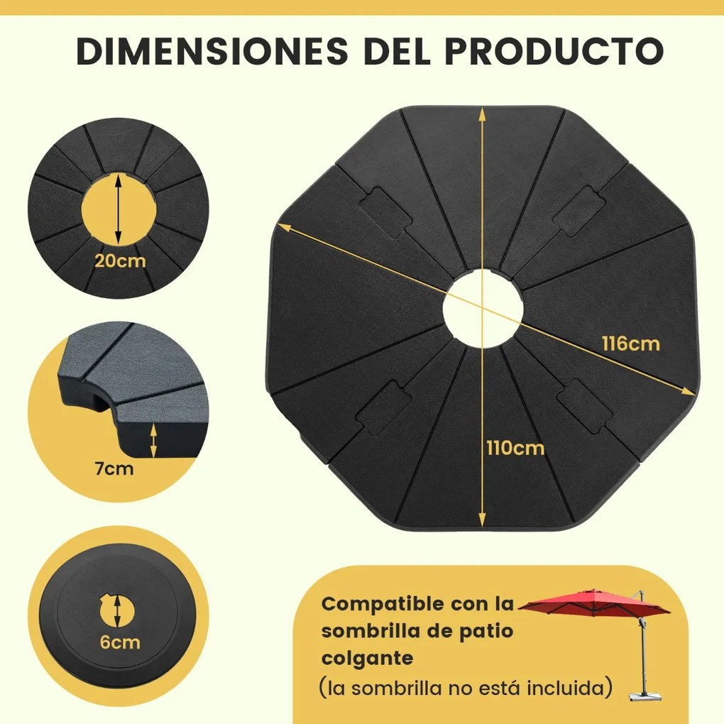 Suporte de base de 4 peças para guarda-sóis reabastecível, Para Guarda Sois de base quadrada (NÃO INCLUIDA) para encher com água, para jardim, pátio e