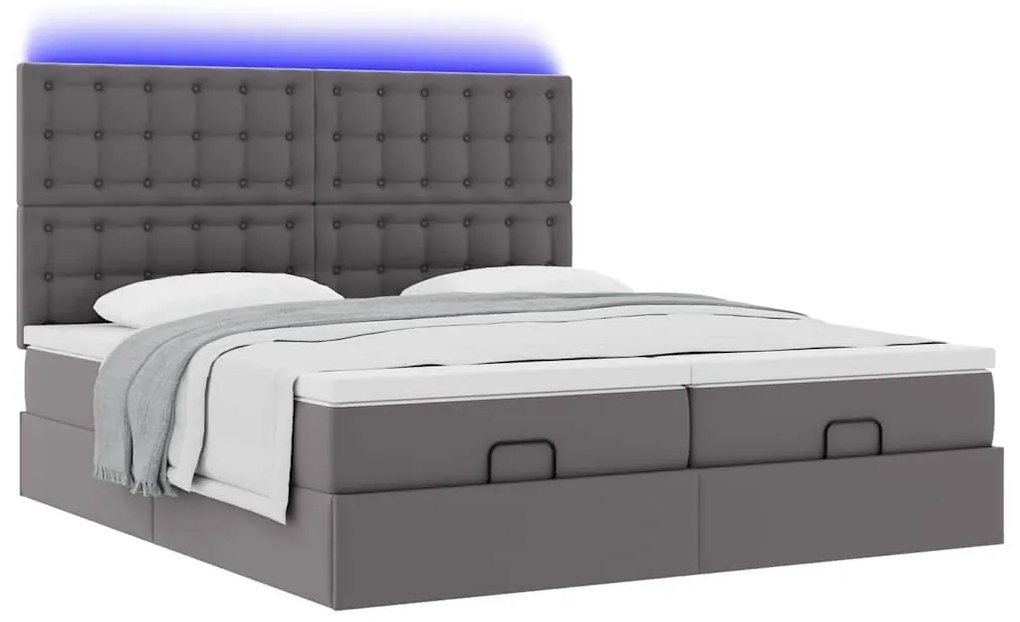 Cama otomana com colchões &amp; LEDs 180x200 cm couro artificial