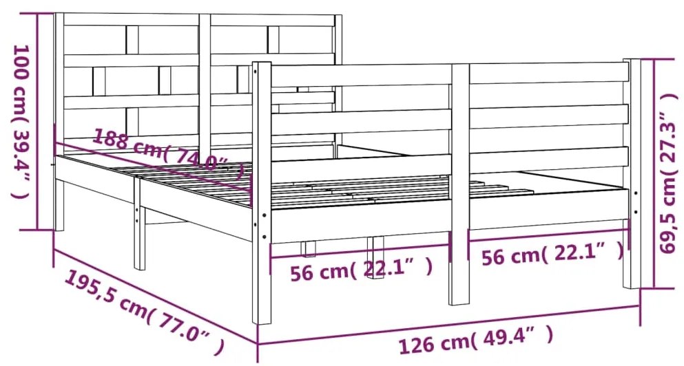 Estrutura de cama pequena casal 120x190 cm pinho maciço