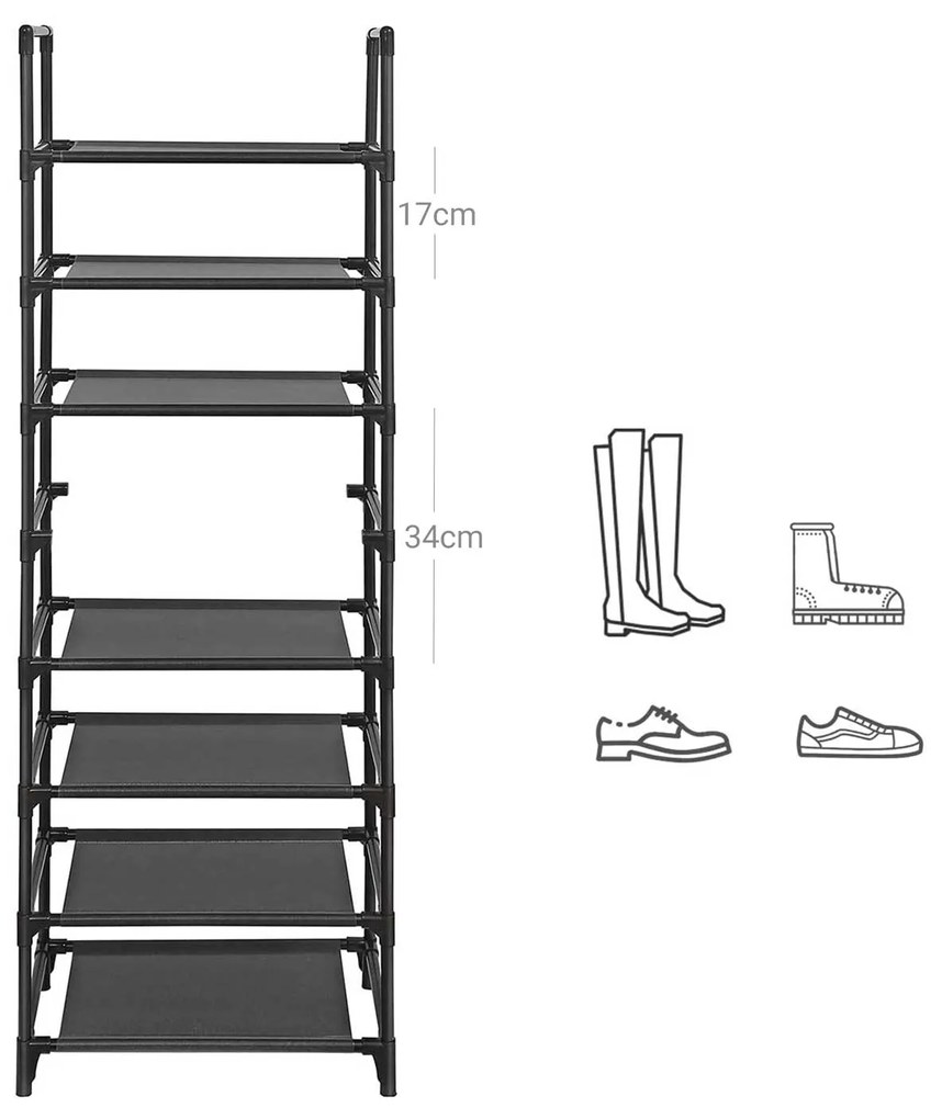 Sapateira com 8 prateleiras 46 x 28 x 145 cm Preto