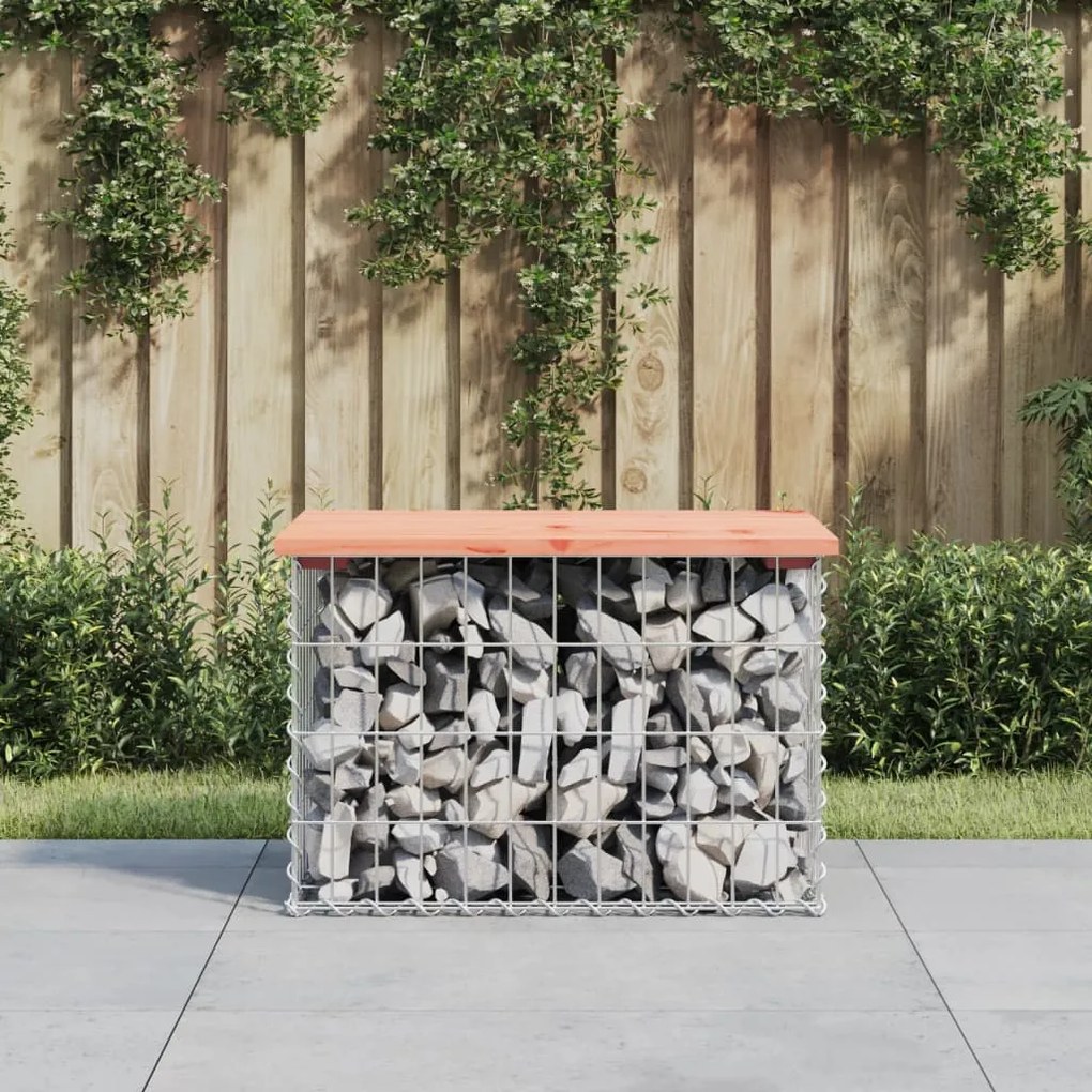 vidaXL Banco jardim design gabião 63x44x42 cm madeira douglas maciça