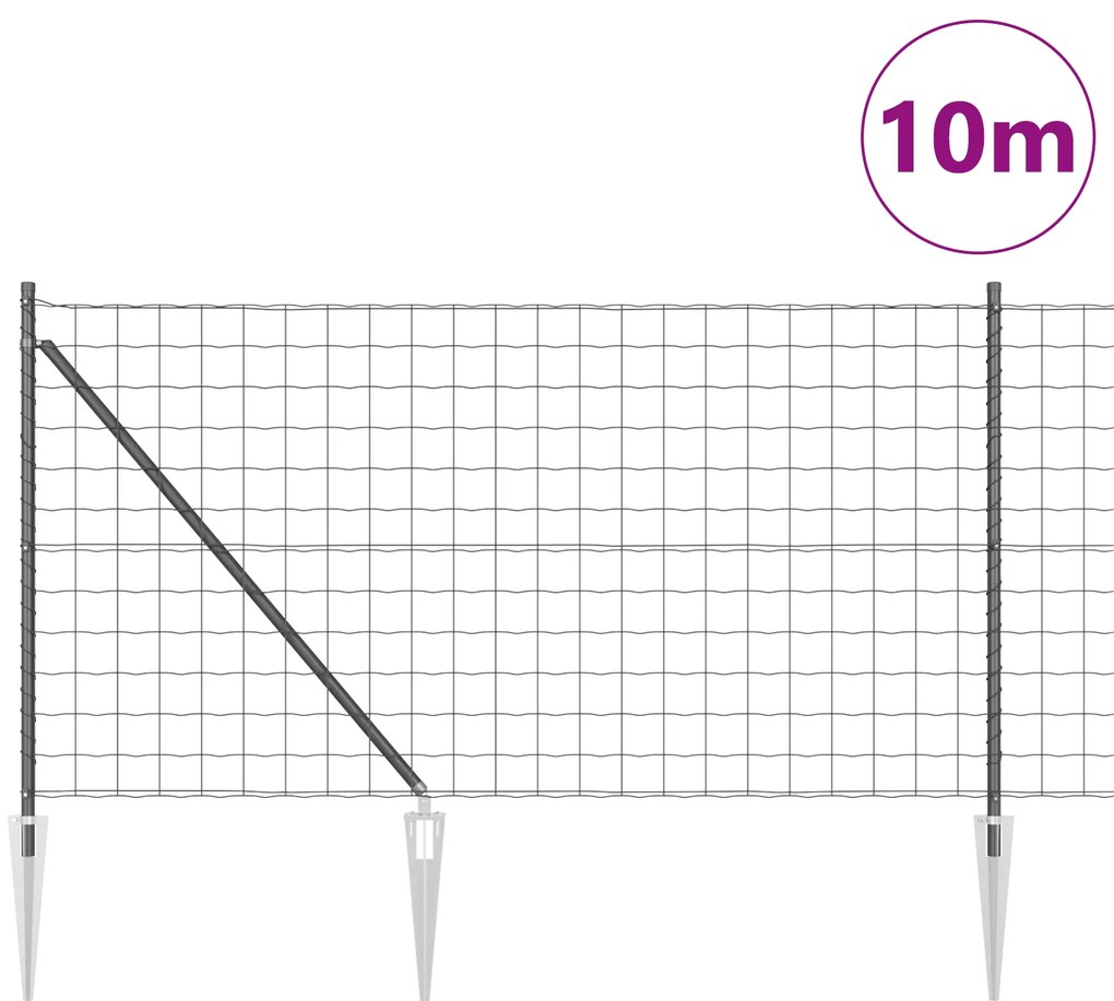 Cerca Euro com 7 Postes de Espeto 1x10 m Aço Galvanizado Cinza