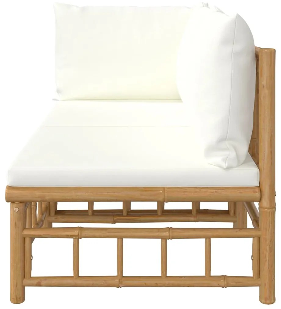 2 pcs conjunto lounge de jardim bambu c/ almofadões branco nata