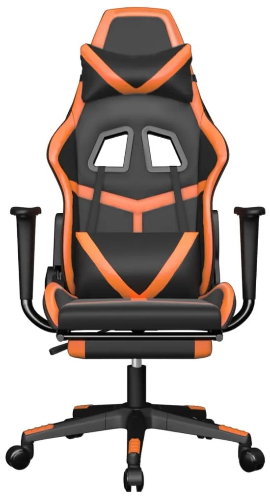 Cadeira gaming massagem c/ apoio pés couro artif. preto/laranja