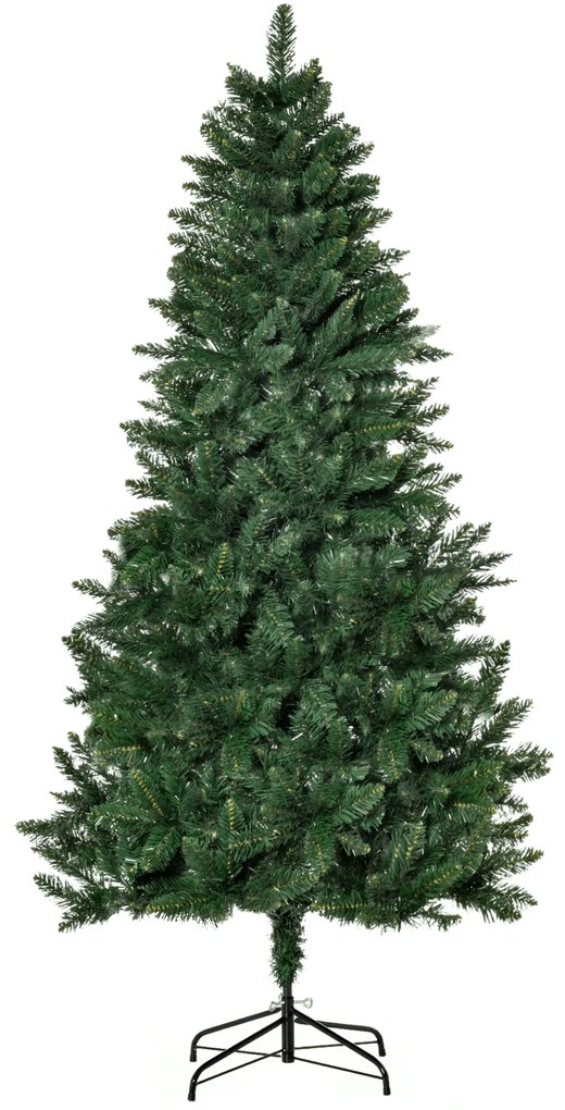 Árvore de Natal Artificial 180cm Ignífuga com 724 Ramas com 2 Tipos de Pontas de PVC e Base de Aço Decoração de Natal para Interiores Verde