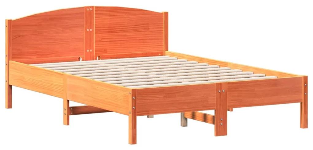 Estrutura cama c/ cabeceira 140x190cm pinho maciço castanho-mel