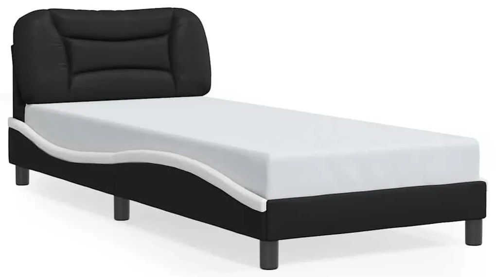 Estrutura cama c/ luzes LED 80x200cm couro artif. preto/branco