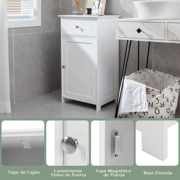 Armário de casa de banho com porta Estante ajustável Gaveta 43 x 34 x 77 cm Branco