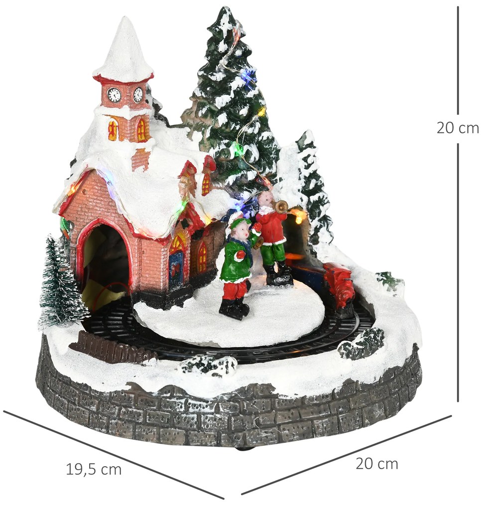 HOMCOM Aldeia de Natal Cena de Decoração Natalícia Iluminada com Luzes LED Trem Giratório e Música Decoração de Natal 20x19,5x20cm Multicor