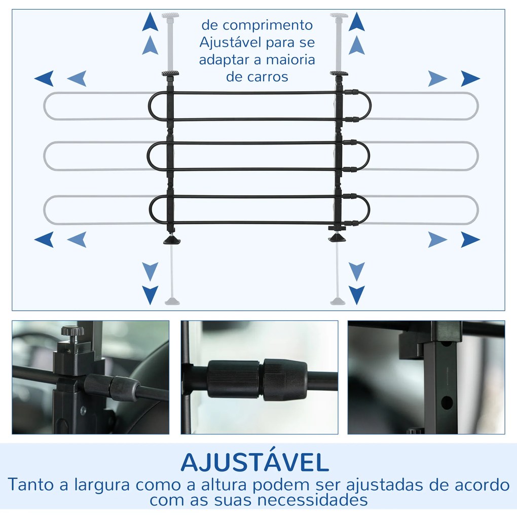 Grade de Segurança Carro para Cães Ajustável 150x9x76-124 cm Grade de Segurança Universal para Porta Malas para Carros Grade de Segurança de Aço Preto