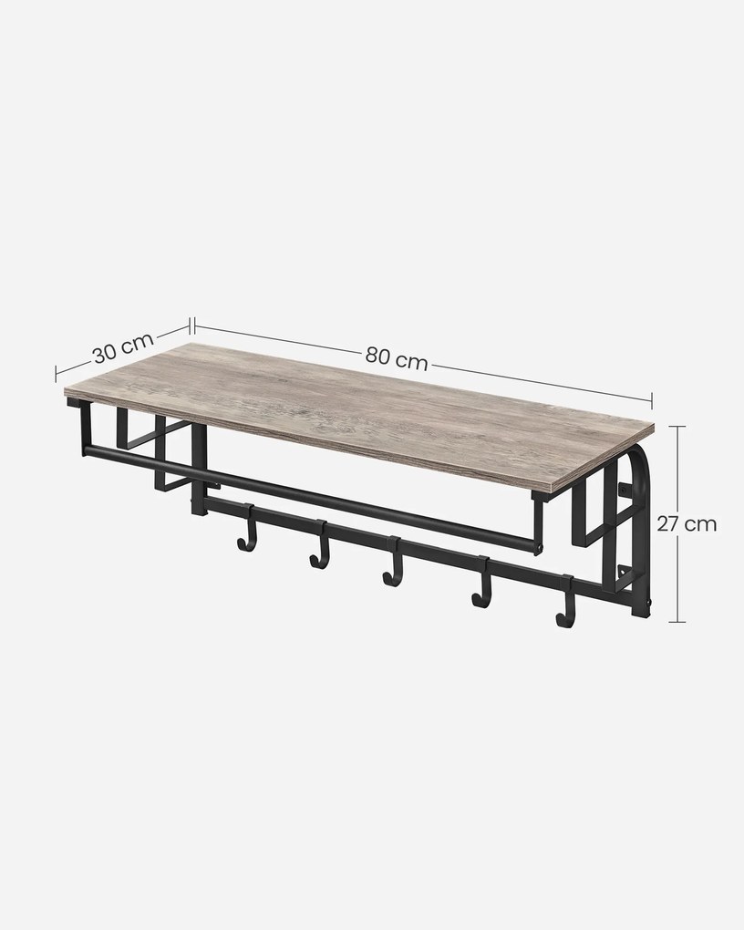 Cabide de parede com 5 ganchos 30 x 66 x 27 cm greige-preto