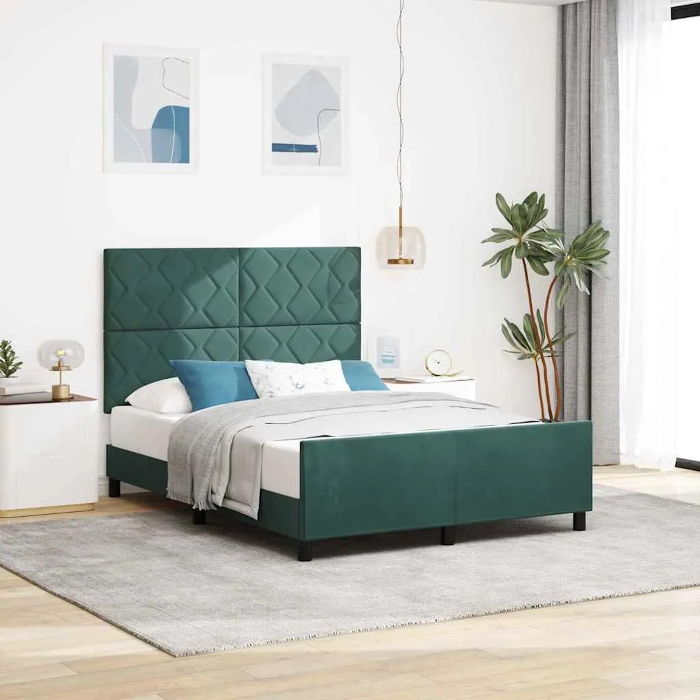 vidaXL Cama Box com cabeceira Verde Escuro 140 x 190 cm Veludo