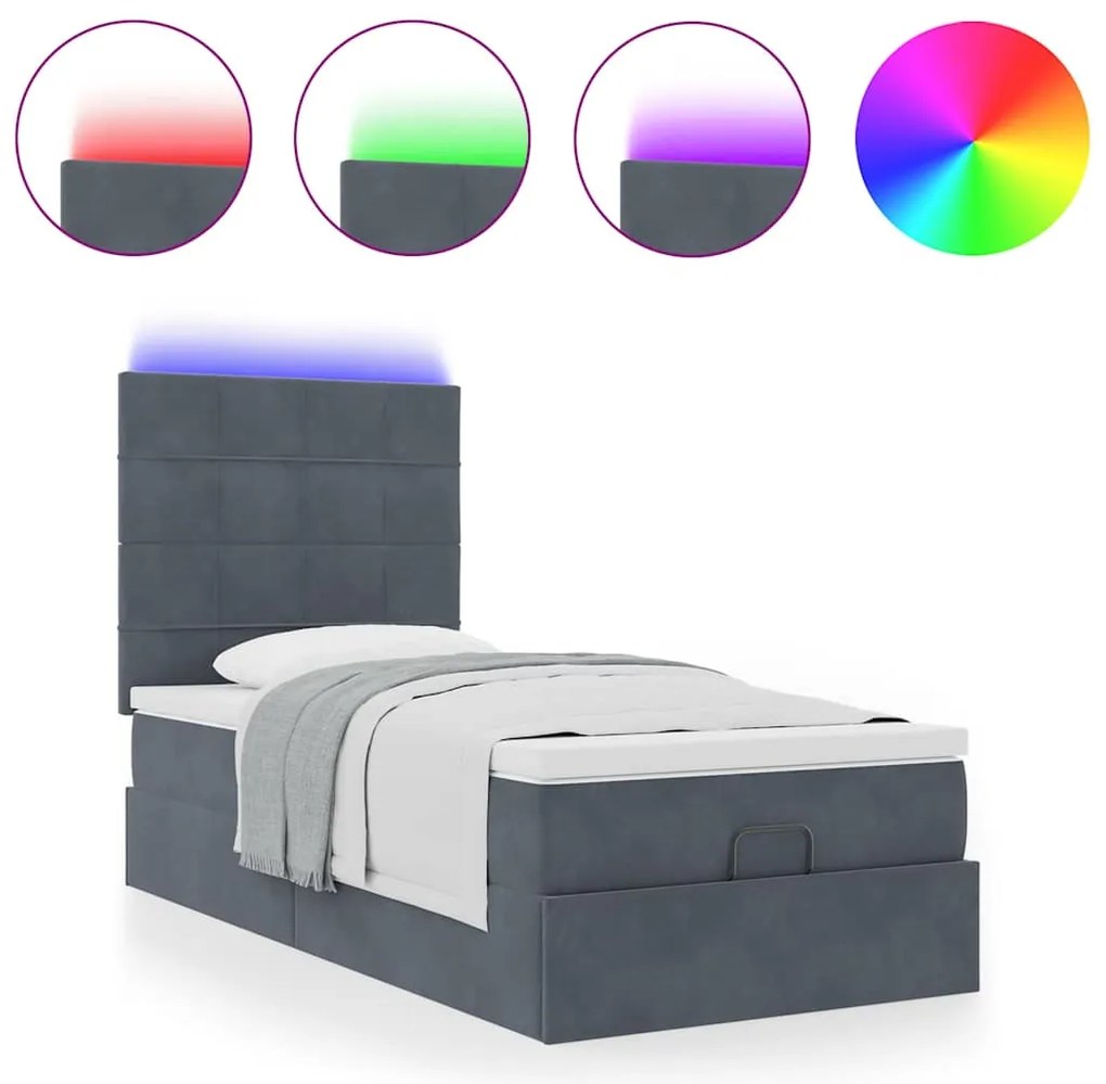 Estrutura cama otomana colchões 90x190cm veludo cinzento escuro