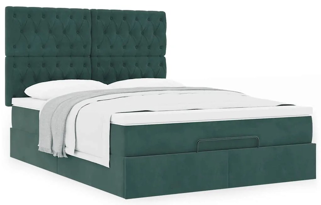 Estrutura cama otomana colchões 140x200 cm veludo verde escuro