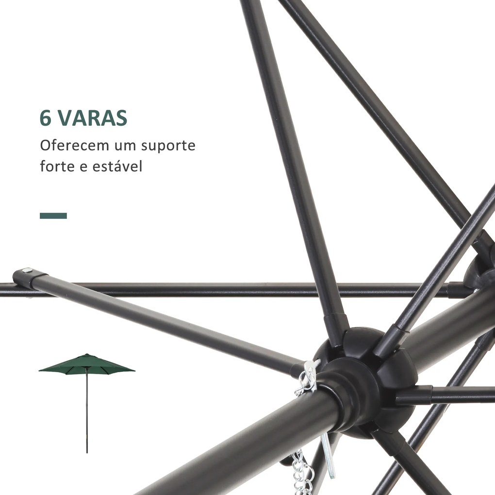 Chapéu de Sol de Jardim Ø2x2 m Chapéu de Sol com Mastro de Alumínio Manivela Teto com Ventilação Verde