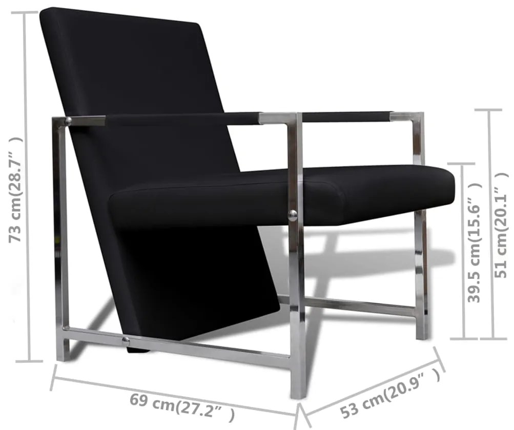Poltronas com estrutura cromada 2 pcs couro artificial preto
