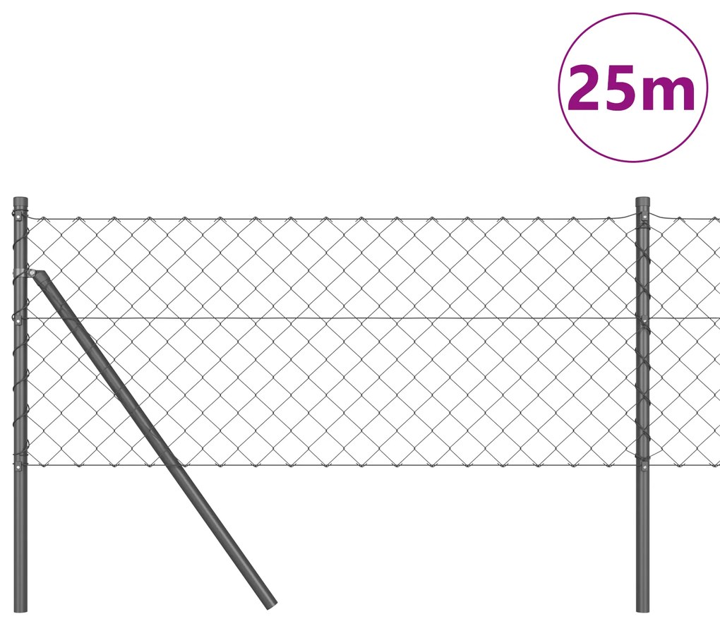 Cerca de Cadeia com 13 Postes 0.4x25 m Aço Galvanizado Cinza