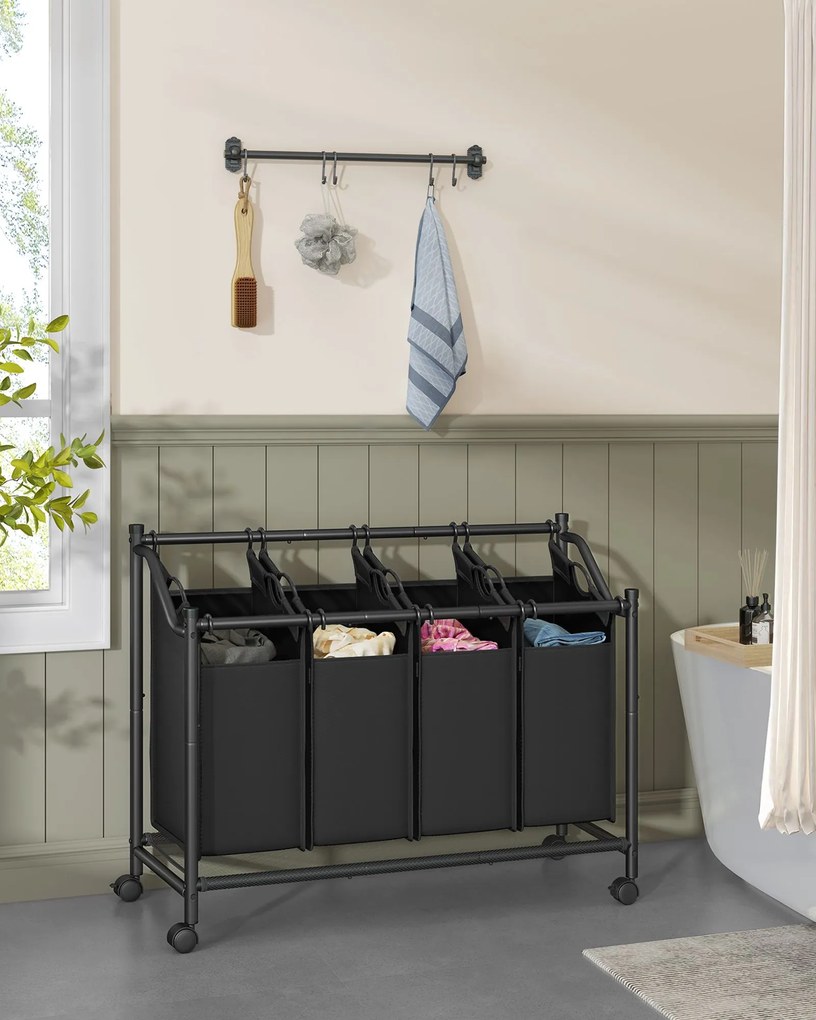 Cesto da roupa suja 105 x 38,5 x 67/81 cm com rodas 4 x 45 L Preto