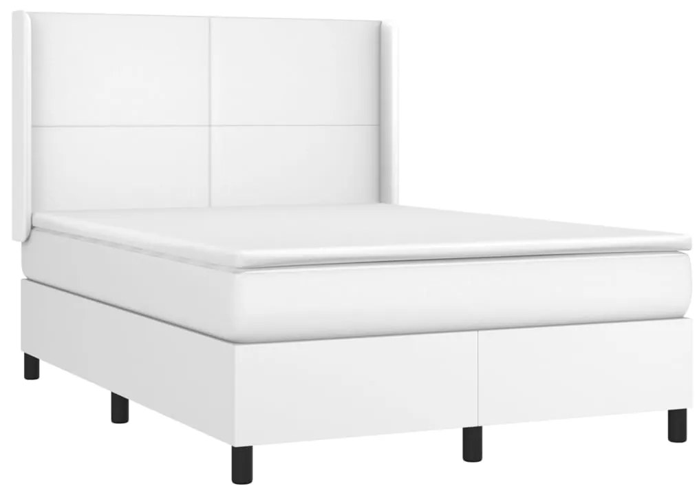 Cama com molas/colchão 140x200 cm couro artificial branco