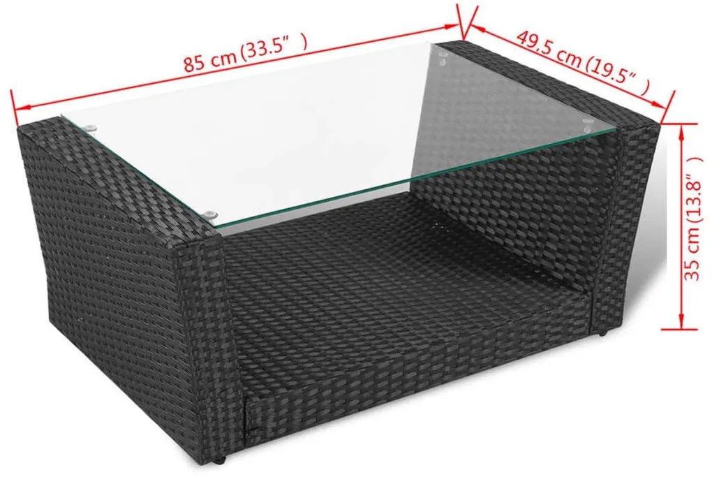 4 pcs conjunto lounge de jardim c/ almofadões vime PE preto