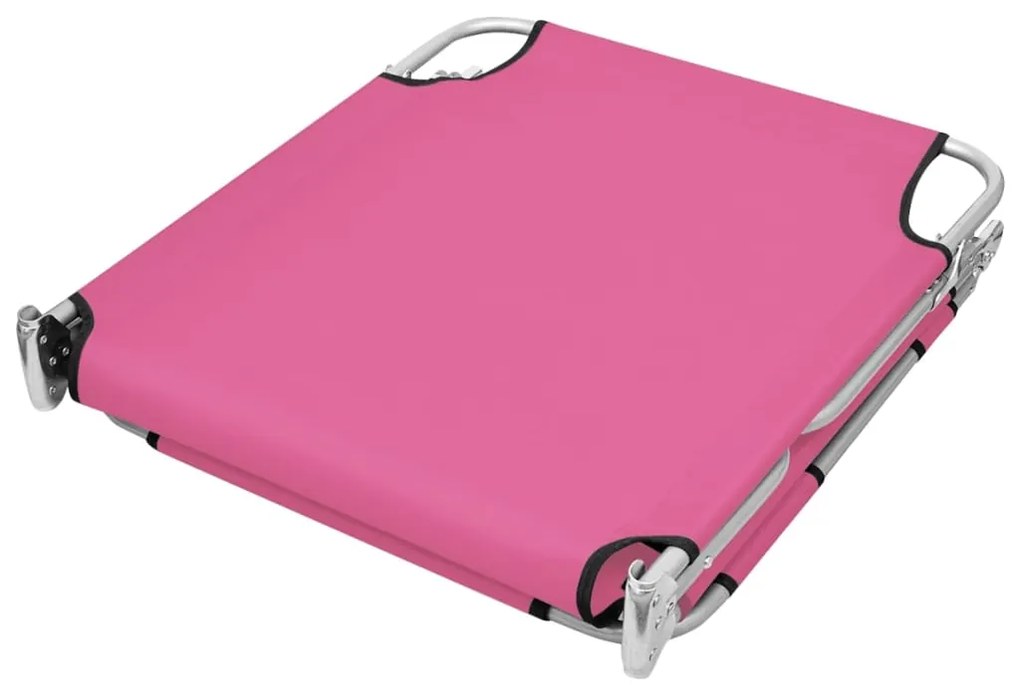 Espreguiçadeira dobrável c/ almofada cabeça aço rosa magenta