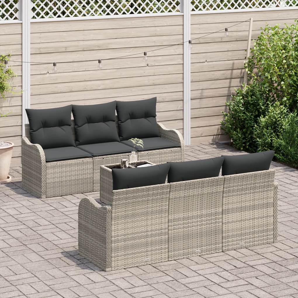 Conjunto de Sofá de Jardim com Almofadas Cinzento-claro Vime PE