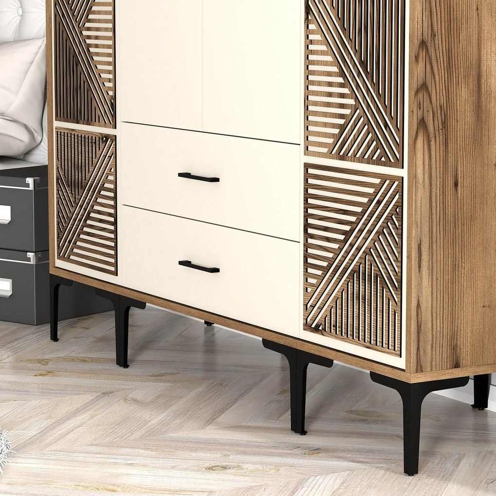 Roupeiro Kumsal PTP – Nogueira e Creme – 160 x 47,5 x 201,4 cm