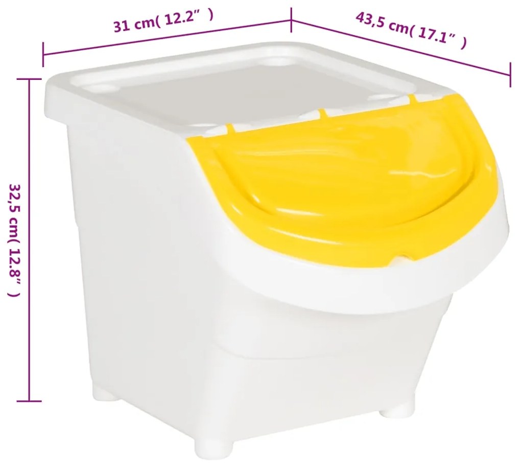 Caixotes do lixo com tampa empilháveis 3 pcs 78 L PP branco