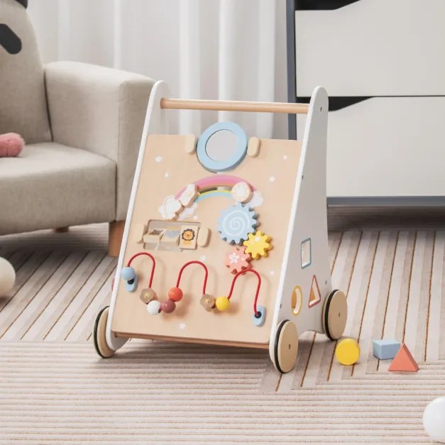 Andador Madeira 7 em 1, andador educativo para andar e empurrar, centro de atividades para crianças a partir de 1 ano, natural