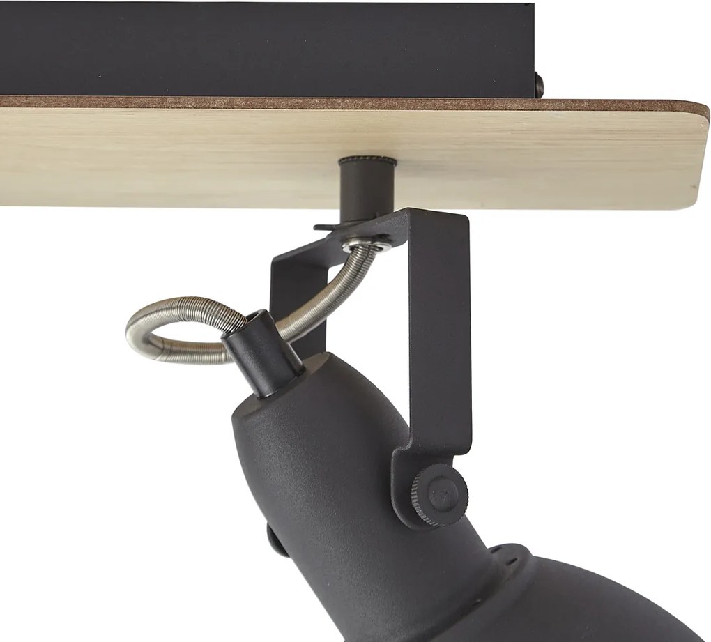 Foco de teto preto com madeira 3-luzes giratório e inclinável - Jakub