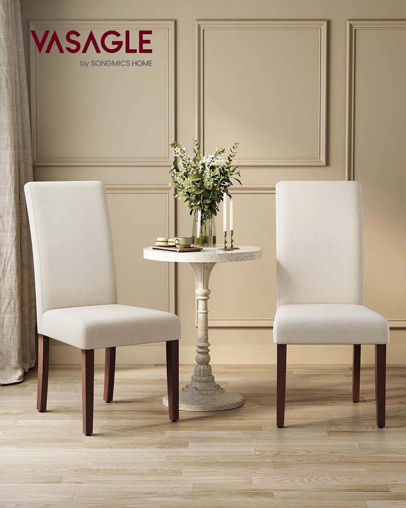 Conjunto de 2 cadeiras de sala de jantar com encosto alto e almofada confortável branco creme