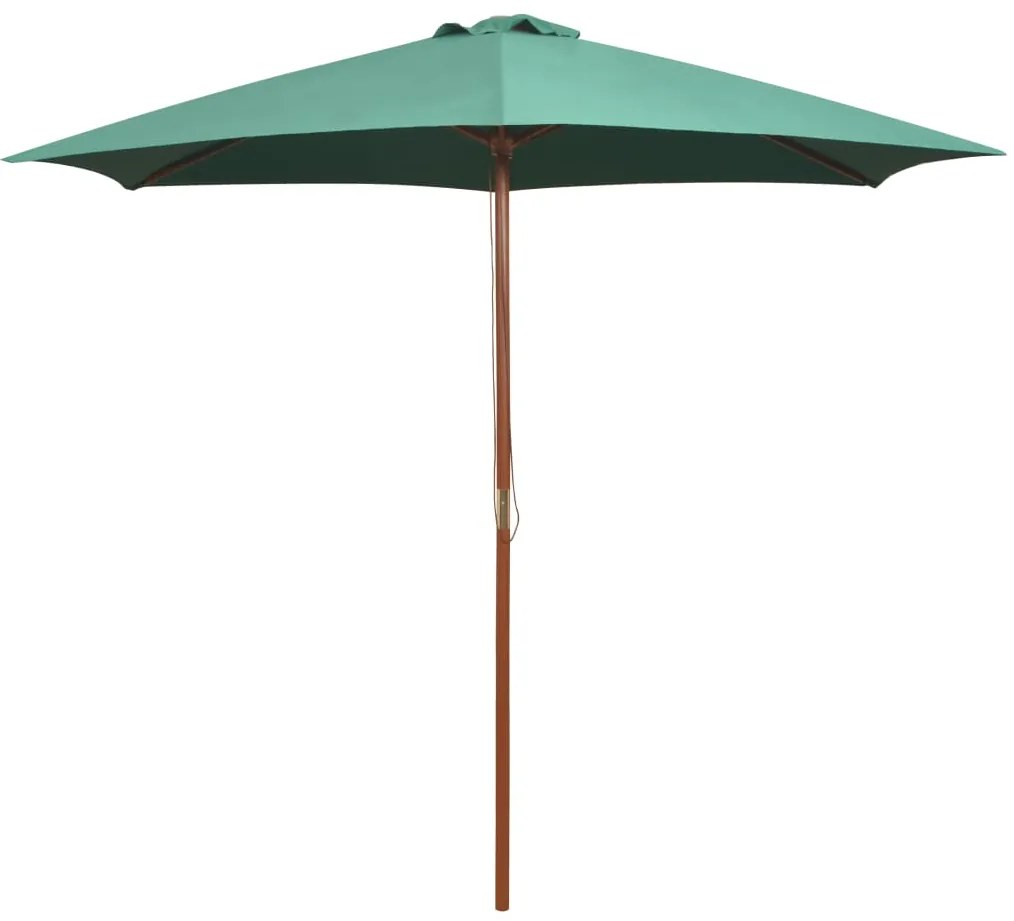 vidaXL Guarda-sol com mastro em madeira 270x270 cm verde