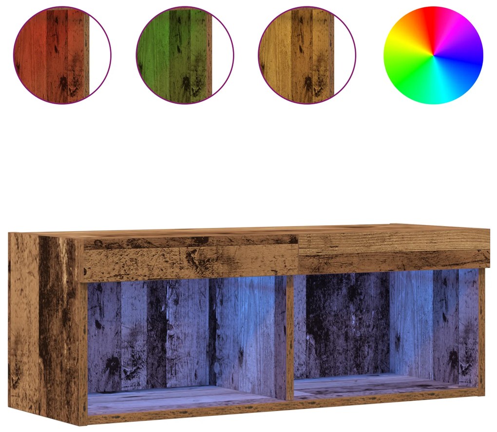 Armário de TV vidaXL com Luzes LED Madeira Antiga 80x30x30 cm