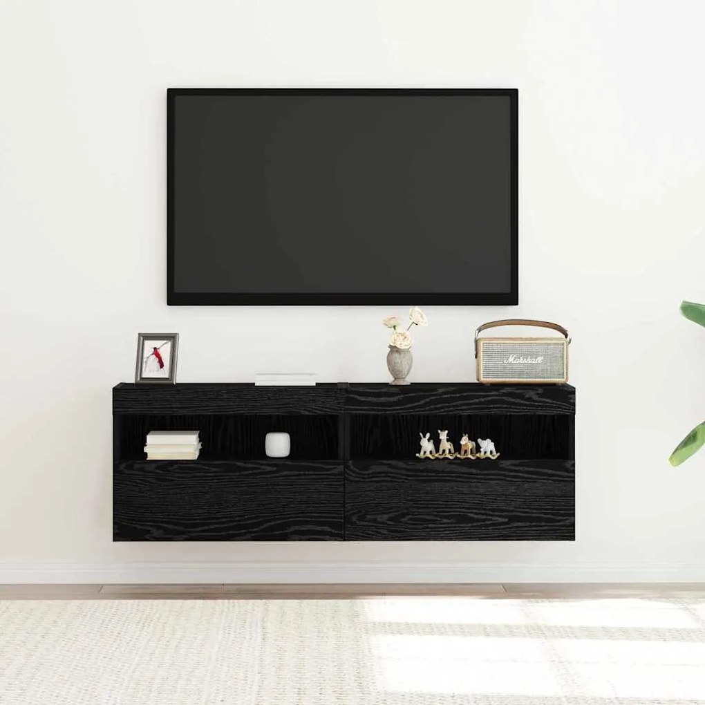 Armários de TV vidaXL com luzes LED 2 pcs Carvalho Preto 60x30x40 cm