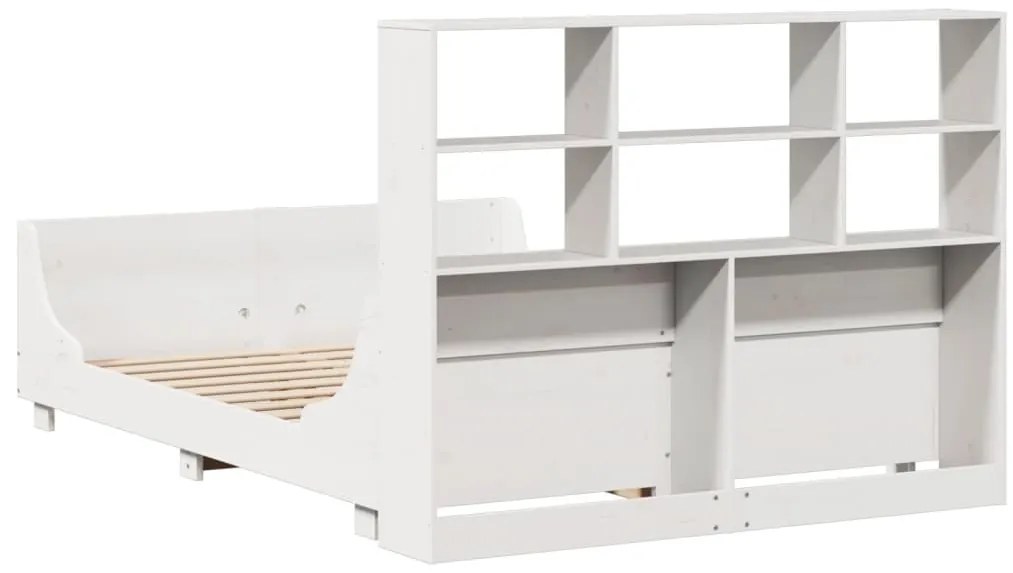 Cama com estante sem colchão 140x190 cm madeira maciça branco