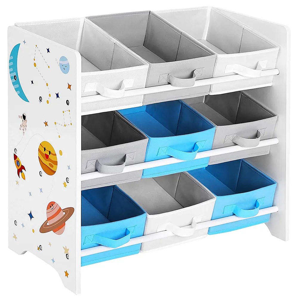 Prateleira de armazenamento infantil SONGMICS para brinquedos e livros, 9 caixas removíveis de tecido não tecido com alças, para quarto infantil, sala de jogos, creche, escola, 62,5 x 29,5 x 60 cm, economia de espaço, branco GKR33WT