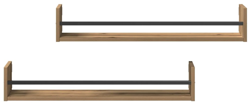 Prateleiras de Parede 2 pcs Carvalho Artesanal 80x16x14 cm Madeira Eng
