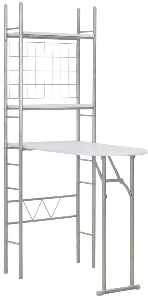 3 pcs conjunto jantar dobrável com prateleira MDF e aço branco