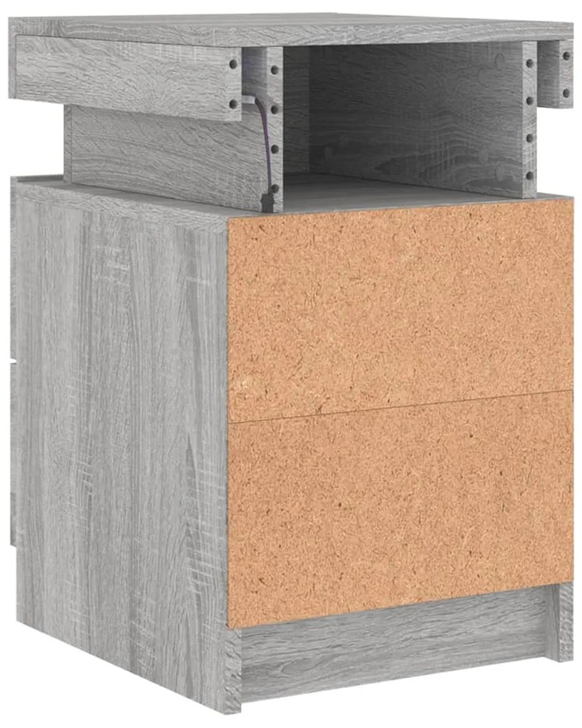 Mesa de cabeceira com luzes LED 35x39x55 cm cinzento-sonoma