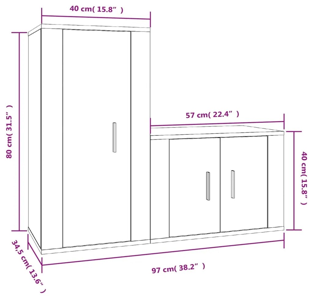 2 pcs conjunto móveis de TV derivados de madeira branco