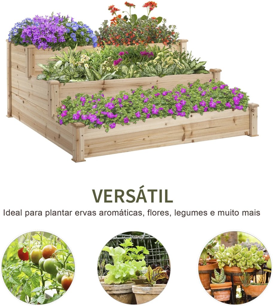 Caixa de Plantio de Madeira Caixa de Plantio de Jardim com 3 Níveis De