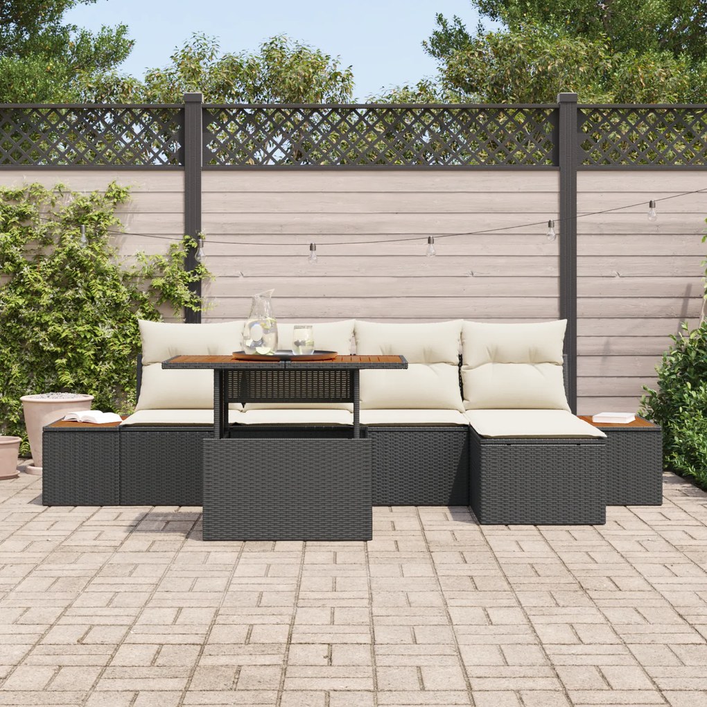 Conjunto de Sofá de Jardim de 6 Peças com Almofadas de Rattan Poliéste