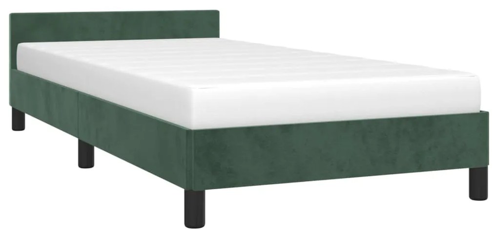 Estrutura de cama c/ cabeceira 100x200 cm veludo verde-escuro