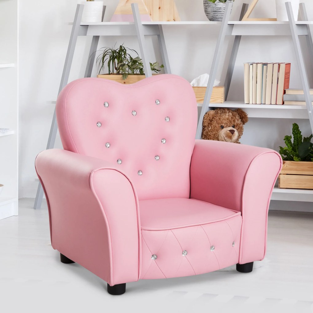 Sofá Infantil para Crianças em Forma de Coração com Assento Apoio para os Braços Acolchoados Encosto Alto 59x41,5x49cm Rosa