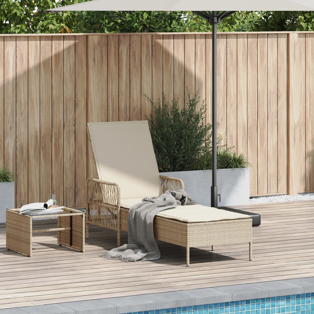 vidaXL Espreguiçadeira Bege e creme Vime PE 157 x 55 x 92 cm Dobrável